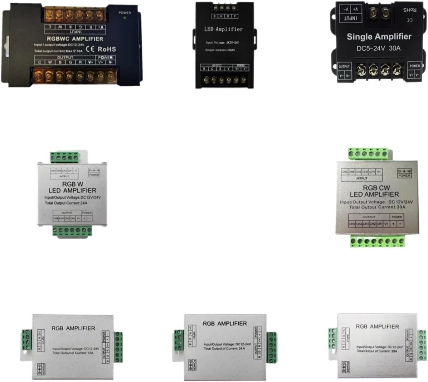 DC5V12V/24V Monochrome/RGB/RGBW/RGBWW RGB+CCT LED Amplifier Controller 12A/24A/30A/50A 1CH/3CH/4CH/5CH Light Strip Power(RGBCW 50A)