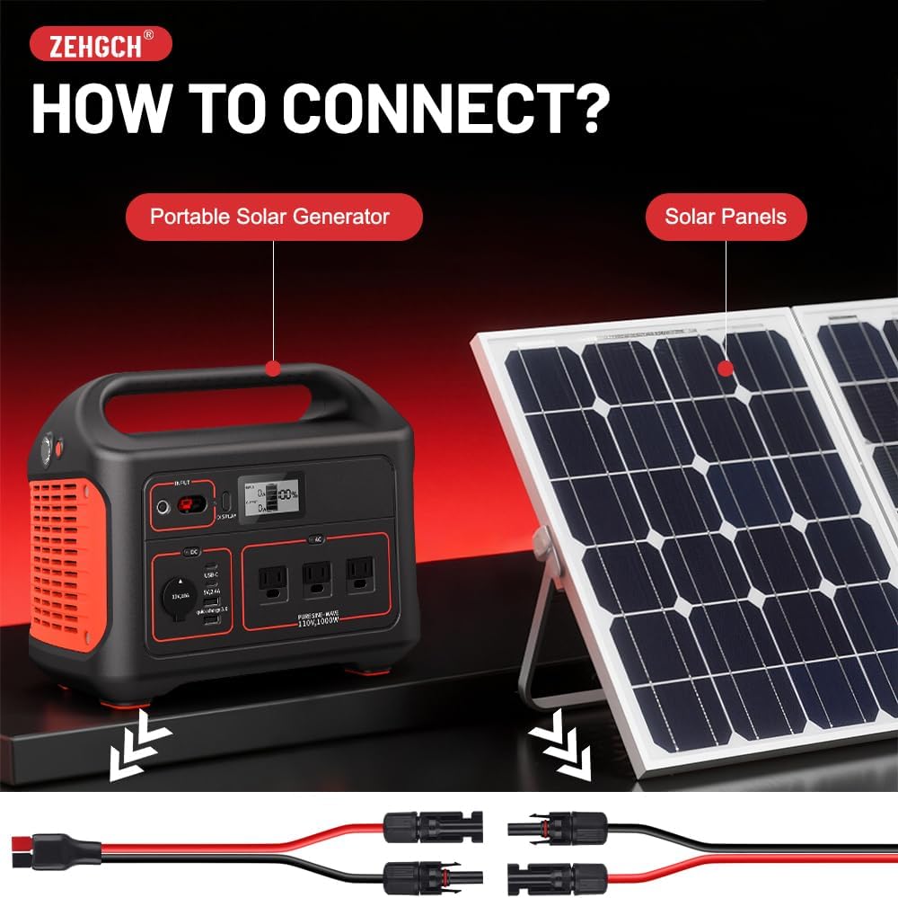 Solar Panel Cable Connector Kit with 10AWG Heavy-Duty Tinned Copper Charge Cable for Portable Solar Power Station and Battery Connections (50FT)