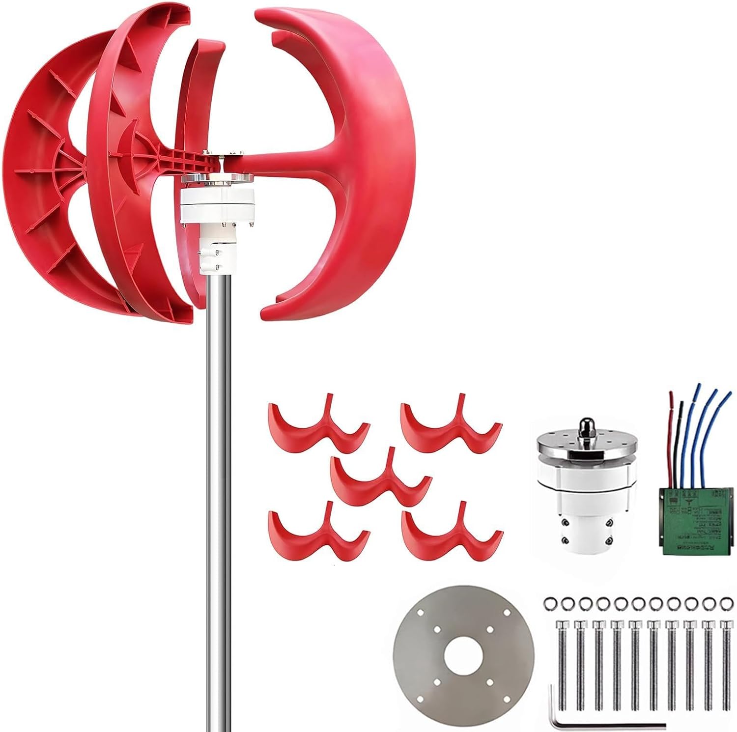 4500W Wind Turbine Generator Kit, 12V Adjustable 5-Blade Wind Power Generator with MPPT Controller, Suitable for Home, Farm, RVs, Boats, Electromagnetic Electricity Producer Equipment Red