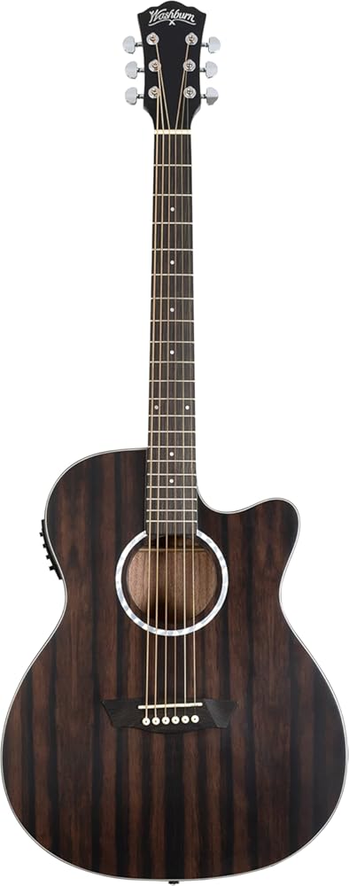 Washburn Electro Acoustic 6 String Guitar, Right, Striped Ebony (DFEACE)