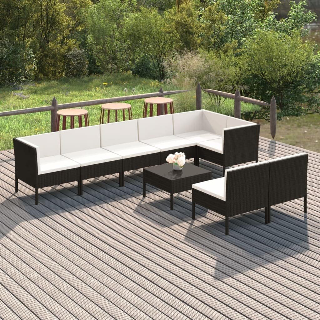 9 Piece Patio Lounge Set with Cushions Poly Rattan Black Garden Furniture