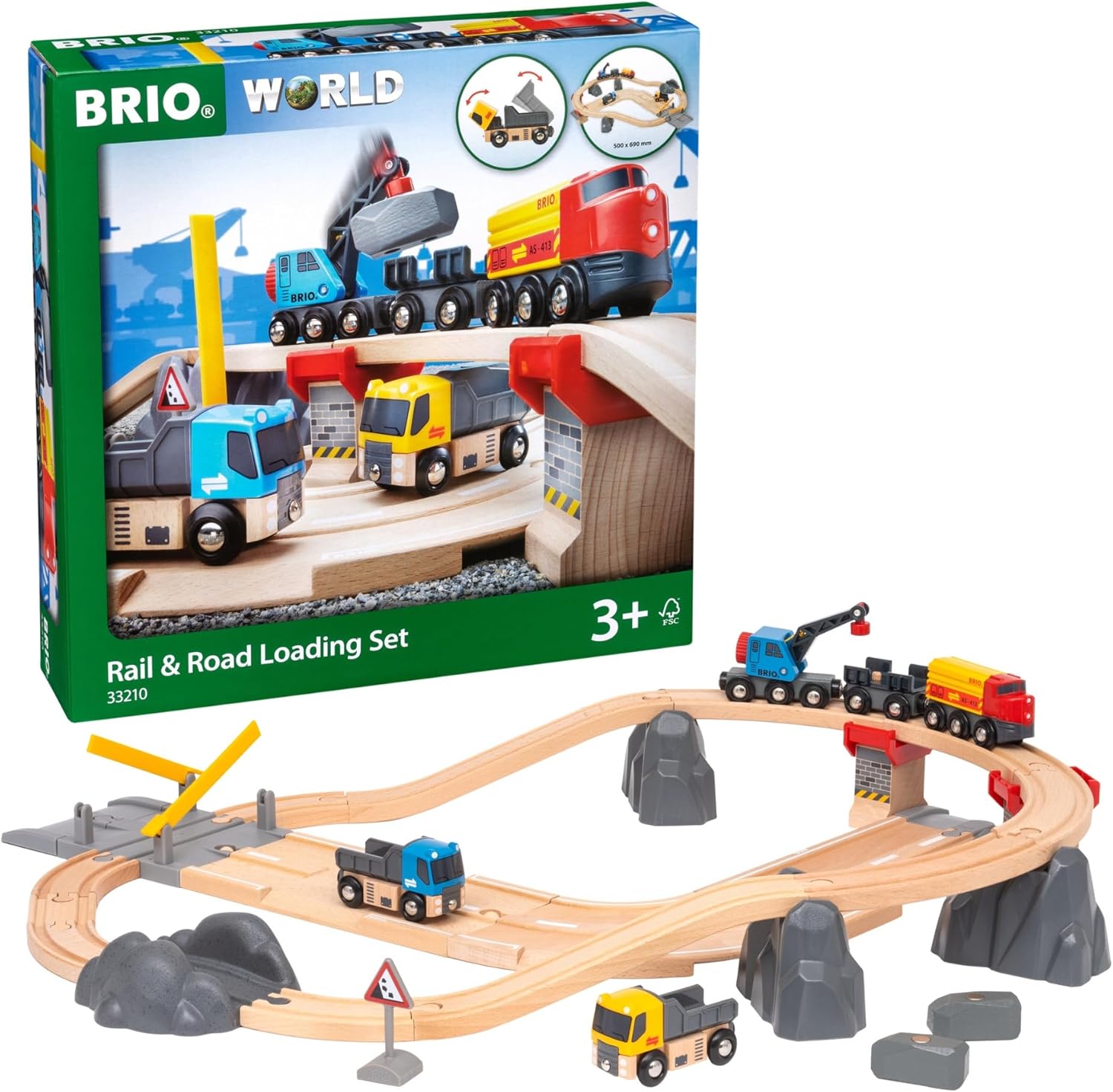 BRIO World Rail & Road Loading Set - 32-Piece FSC-Certified Wood Train Set & Accessories - Special Crane Car, Flatbed, Tracks, & More - Works with All Wooden Railway Sets - Fun Play for Ages 3+