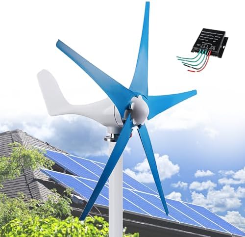 12000W Windmill Generator Kit - 5 Blade Small Wind Turbine, 3 Phase AC Permanent Magnet Generator with MPPT Controller for Home & Marine Charging, Blue 12V Renewable Energy Solution