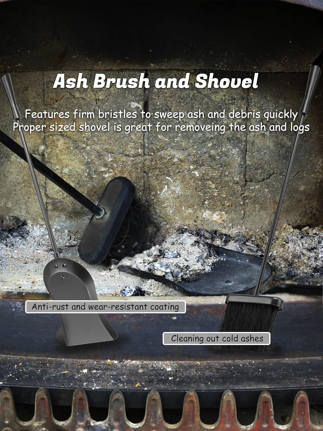 Lichamp Fireplace Tools Set, 5-Pieces Indoor Outdoor Sturdy Fire Place Poker Sets with Modern Handle, FTS15BK