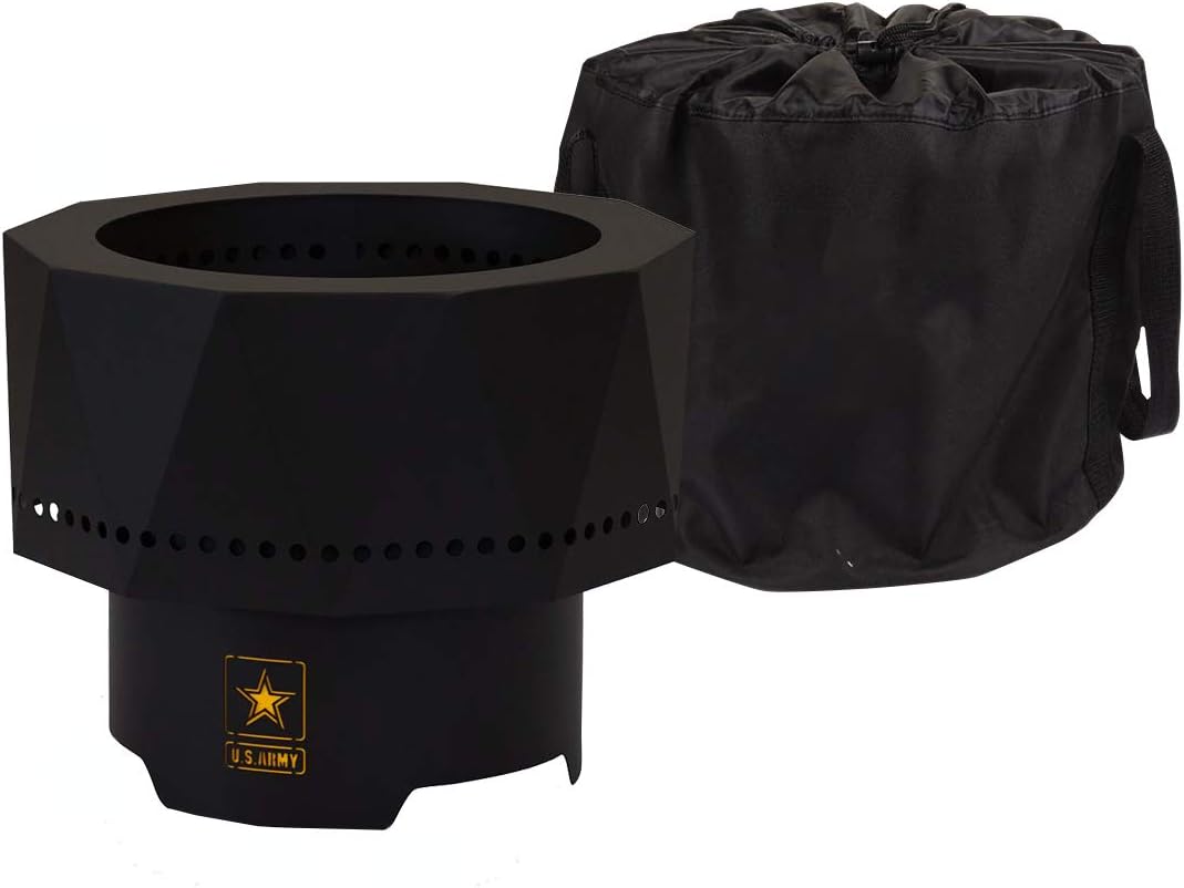Blue Sky Outdoor Living U.S. Army Ridge Portable Fire Pit, Smokeless Fire Pit with Carrying Bag, Black