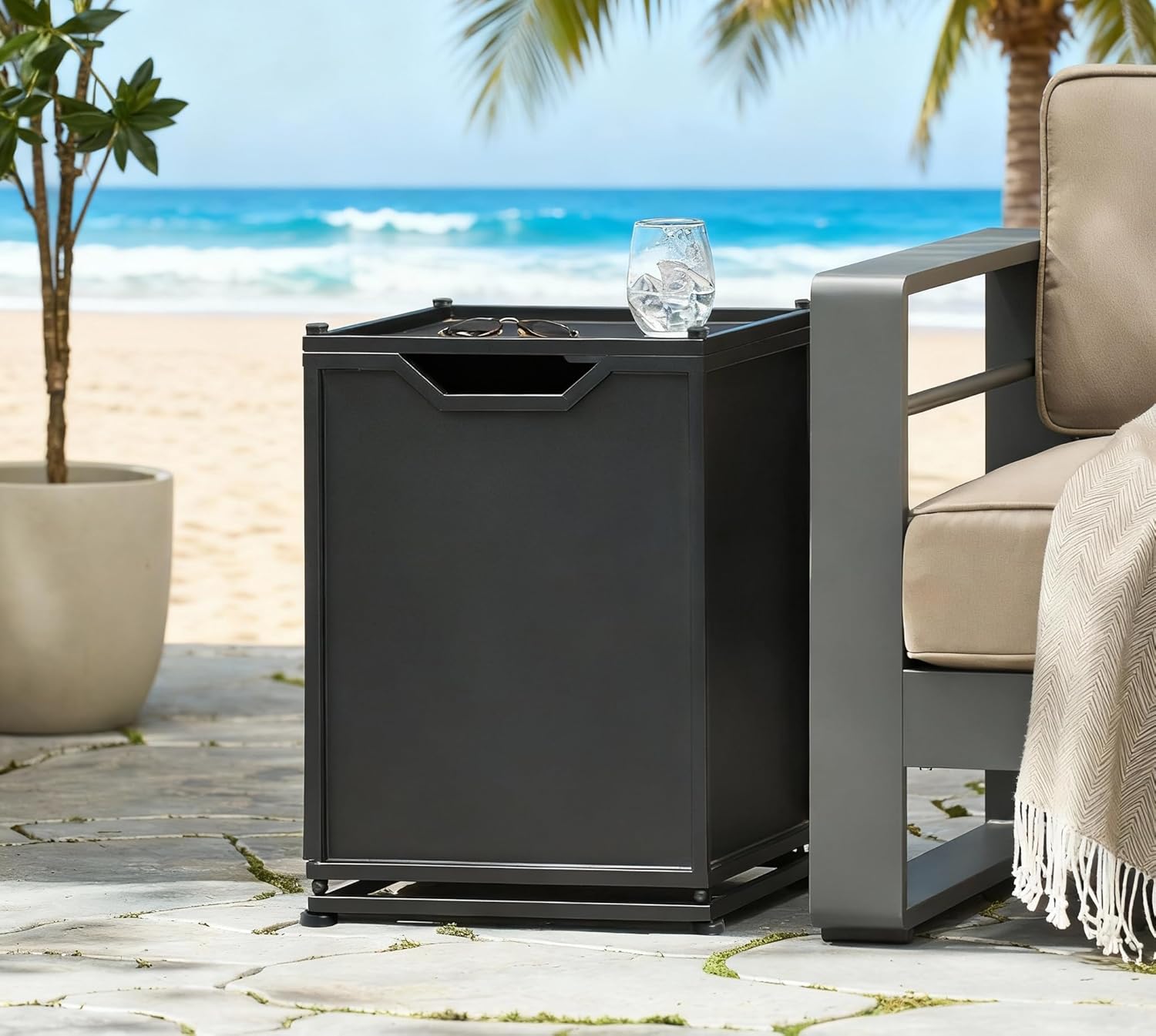 Matte Black Outdoor Propane Fire Pit Tank Holder Side Table - Storage for 20 Pound Propane Tanks, Compatible with Gas Pits and Fire Pit Tables, Lightweight Portable with Side Handles for Patio