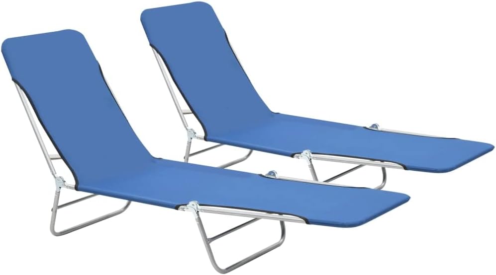 Folding Sun Loungers 2 pcs Steel and Fabric Blue, Patio Lounge Chairs