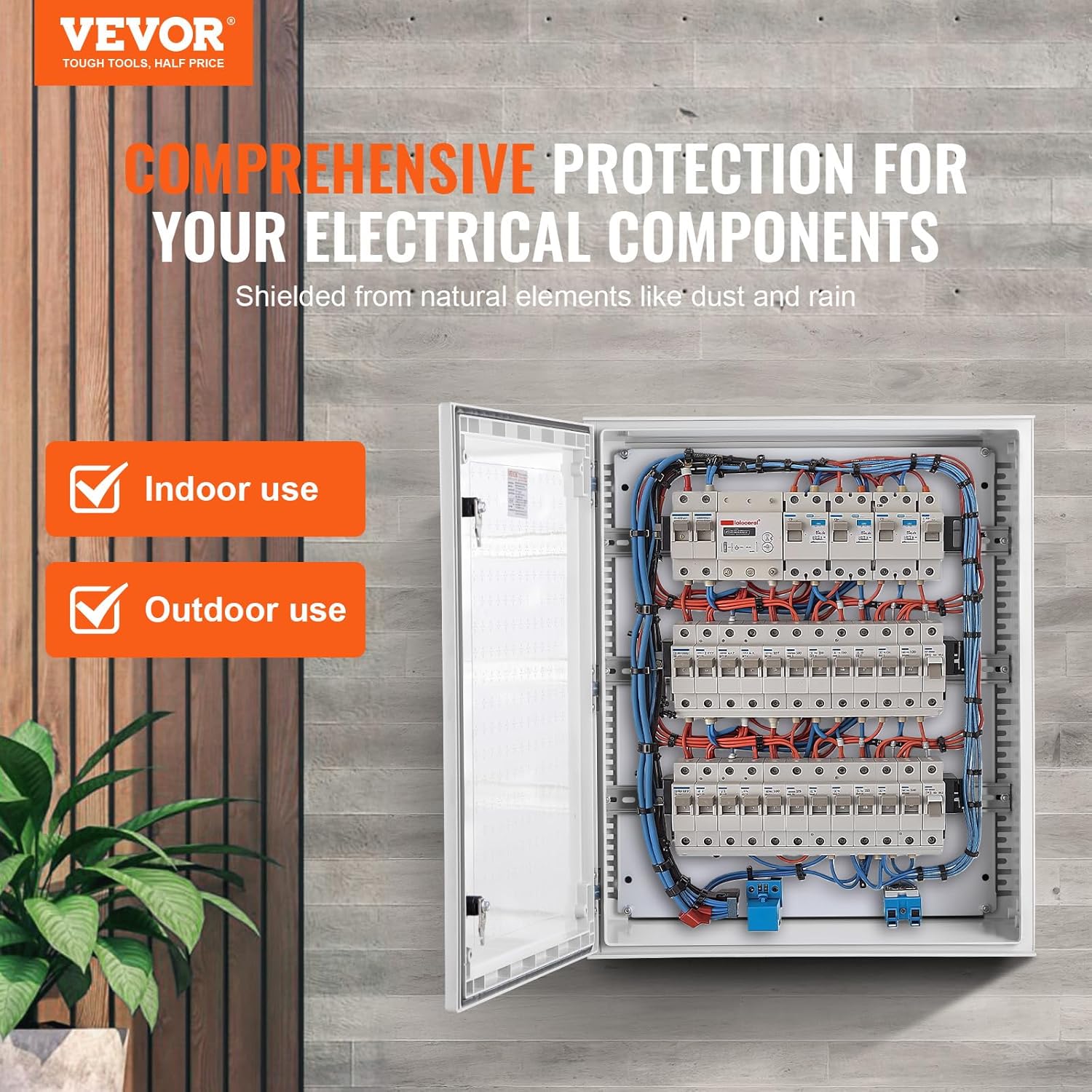 VEVOR Fiberglass Enclosure 19.7 x 15.7 x7.9 Electrical Enclosure Box NEMA 3X Electronic Equipment Enclosure Box IP65 Weatherproof Wall-Mounted Electrical Enclosure with Hinges & Quarter-Turn Latches