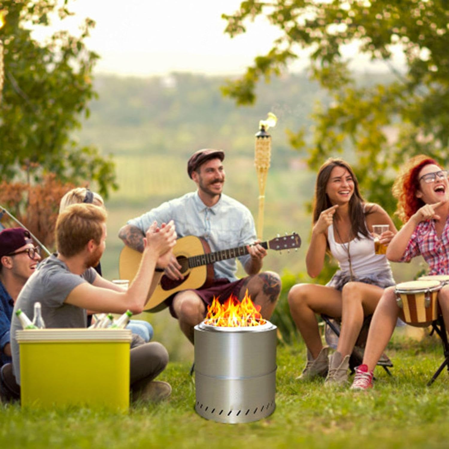 15 Inch Stainless Smokeless Fire Pit Outdoor Smokeless Firepit,Durable Stainless Steel for Wood Burning Smokeless Fire Pit with Removable Ash Pan