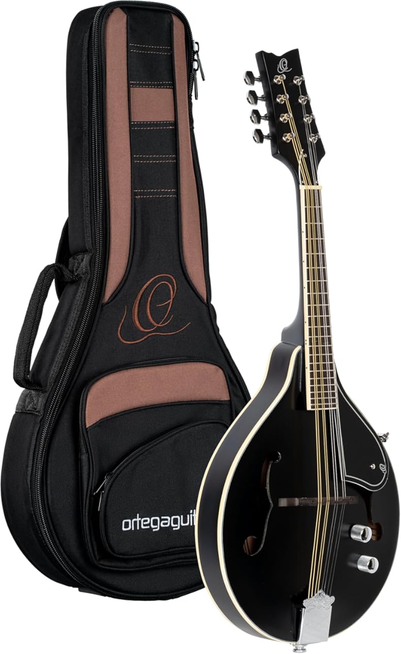 Ortega Guitars, 8-String A-Style Series Acoustic-Electric Mandolin w/Bag, Right, Stain (RMAE40SBK)