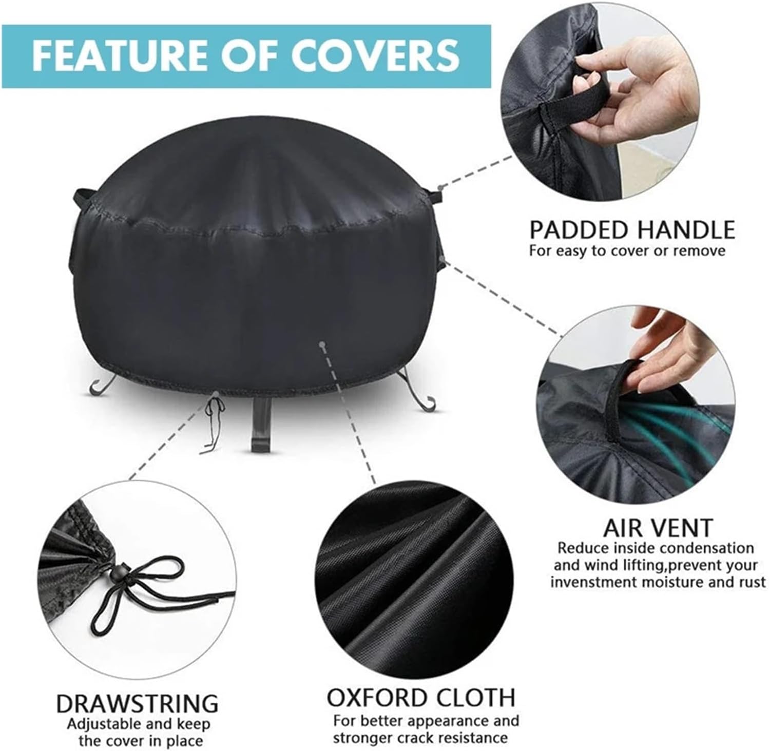 Furniture Cover Waterproof 600D Heavy Fire Pit Cover Rainproof Home Round Barbecue Rack Covers Grill Furniture Universal