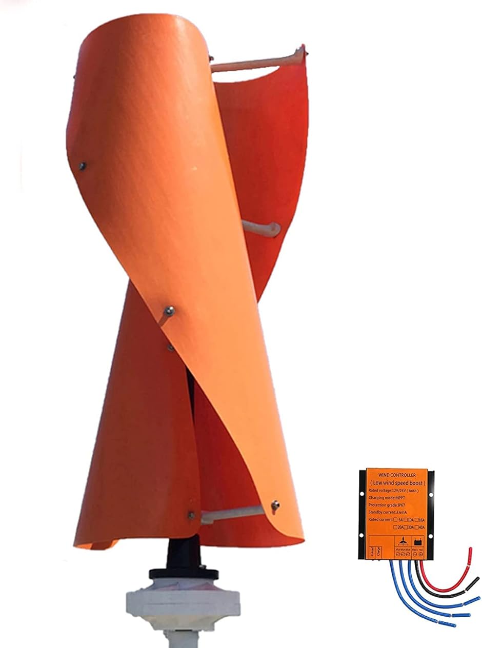 LiuSj JUnSt 6000W Vertical Axis Wind Turbine Generator, Spiral Maglev Wind Turbine Generator with MPPT Controller for Streetlights Garden Farm Boat Project(Orange)