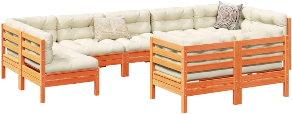 9 Piece Patio Sofa Set with Cushions Wax Brown Solid Wood Pine,Outdoor Garden Sofa Set: Comfortable Modular Furniture for Patio or Terrace Patio Furniture Sets, Outdoor Furniture Sets