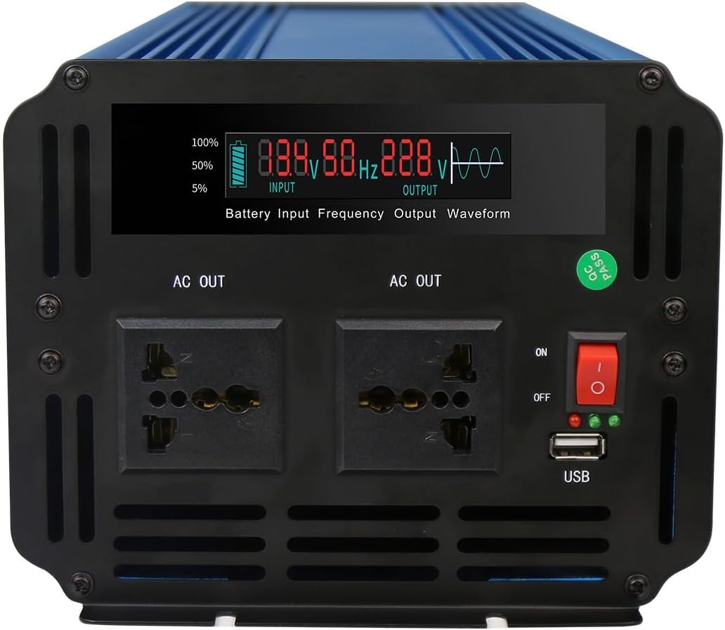 Power Inverters 800W 1000W 1500W 2000W 2500W 3000W 12/24V DC to 110/120/220/240V AC Converter for Vehicles USB Ports Car Charger Adapter with a Cigarette Lighter Ports Plug Outlet(3000W)