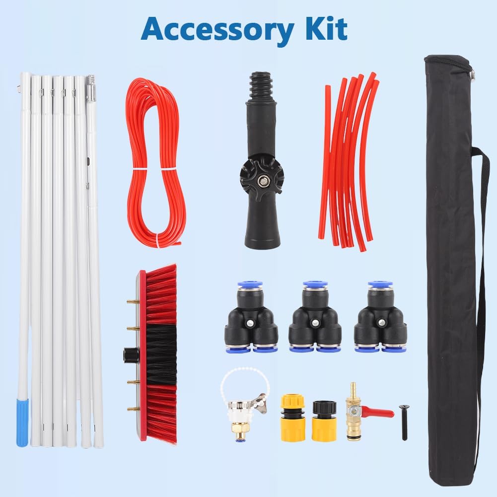 Solar Panel Cleaning Kit, Aluminum Alloy 23 FT Water Fed Pole Adjustable Washing Pole and Brush Kit Washing Dusting Equipment Tool for Window Roof Outdoor Glass