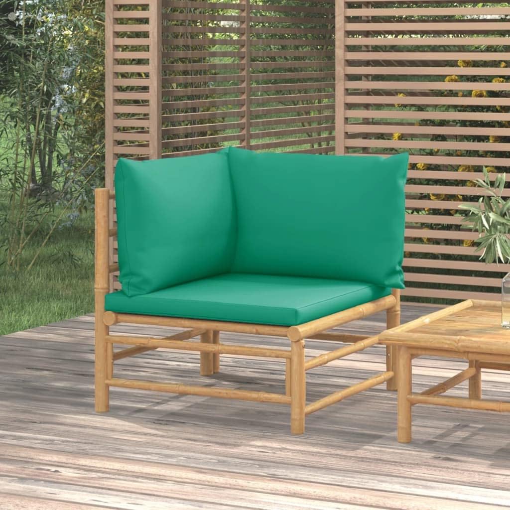 Patio Corner Sofa with Green Cushions Bamboo,Bamboo Patio Corner Sofa with Cushions for Outdoor Lounge Set Patio Furniture Sets, Conversation Sets, 1