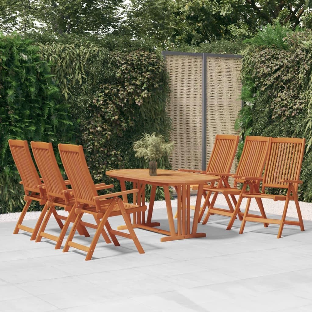 Furniture Sets 7 Piece Patio Dining Set Solid Wood Eucalyptus,Premium Eucalyptus Wood Garden Dining Set with Extendible Table and Reclining Chairs for Outdoor Comfort Garden Conversation Sets