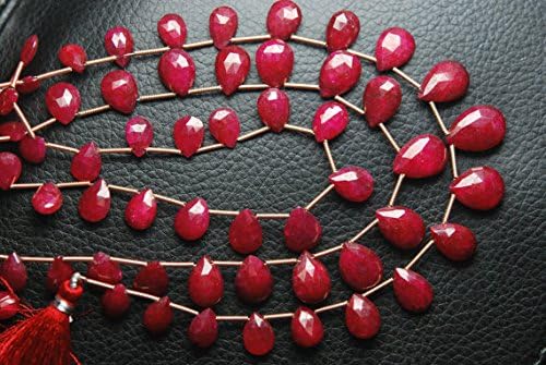 13 inch natural beads strand of 11-6mm faceted pear dyed ruby gemstone briolletes beads for DIY jewelry - necklace, bracelet, earring, ring.
