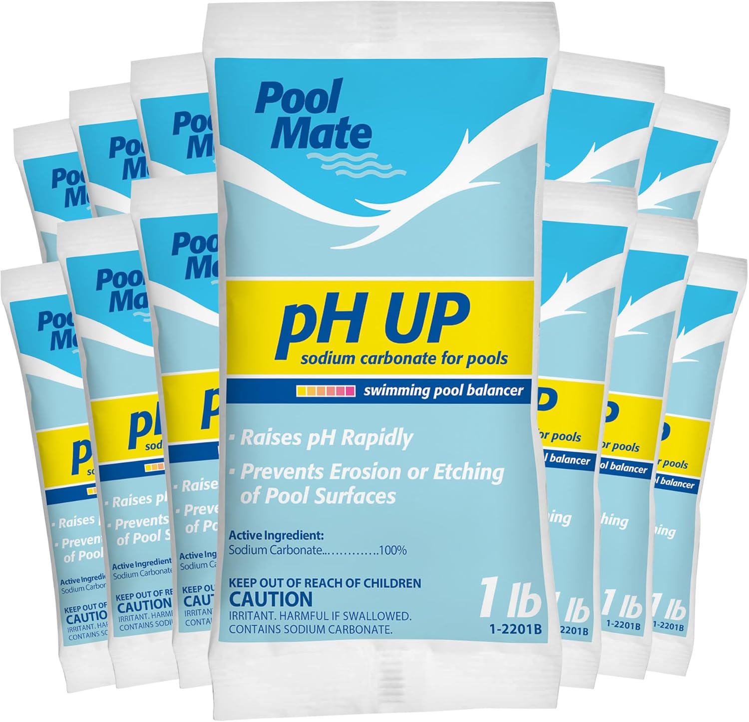 Pool Mate 1-Pound 12-Pack Premium pH Up for Pools, 100% Sodium Carbonate, Made in USA