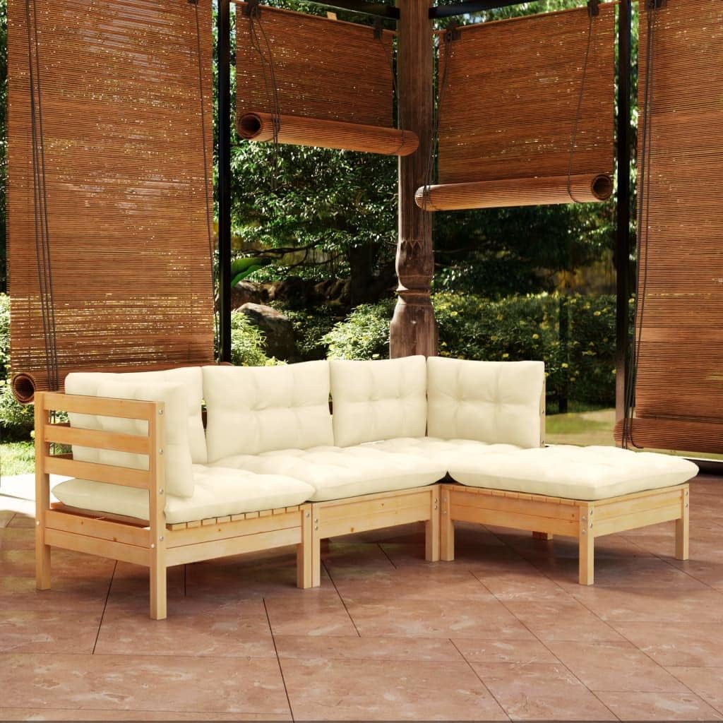 4 Piece Patio Lounge Set with Cream Cushions Pinewood,Cozy Pinewood Outdoor Lounge Set: Modular Comfort for Patio and Garden Patio Furniture Sets, Outdoor Furniture Sets