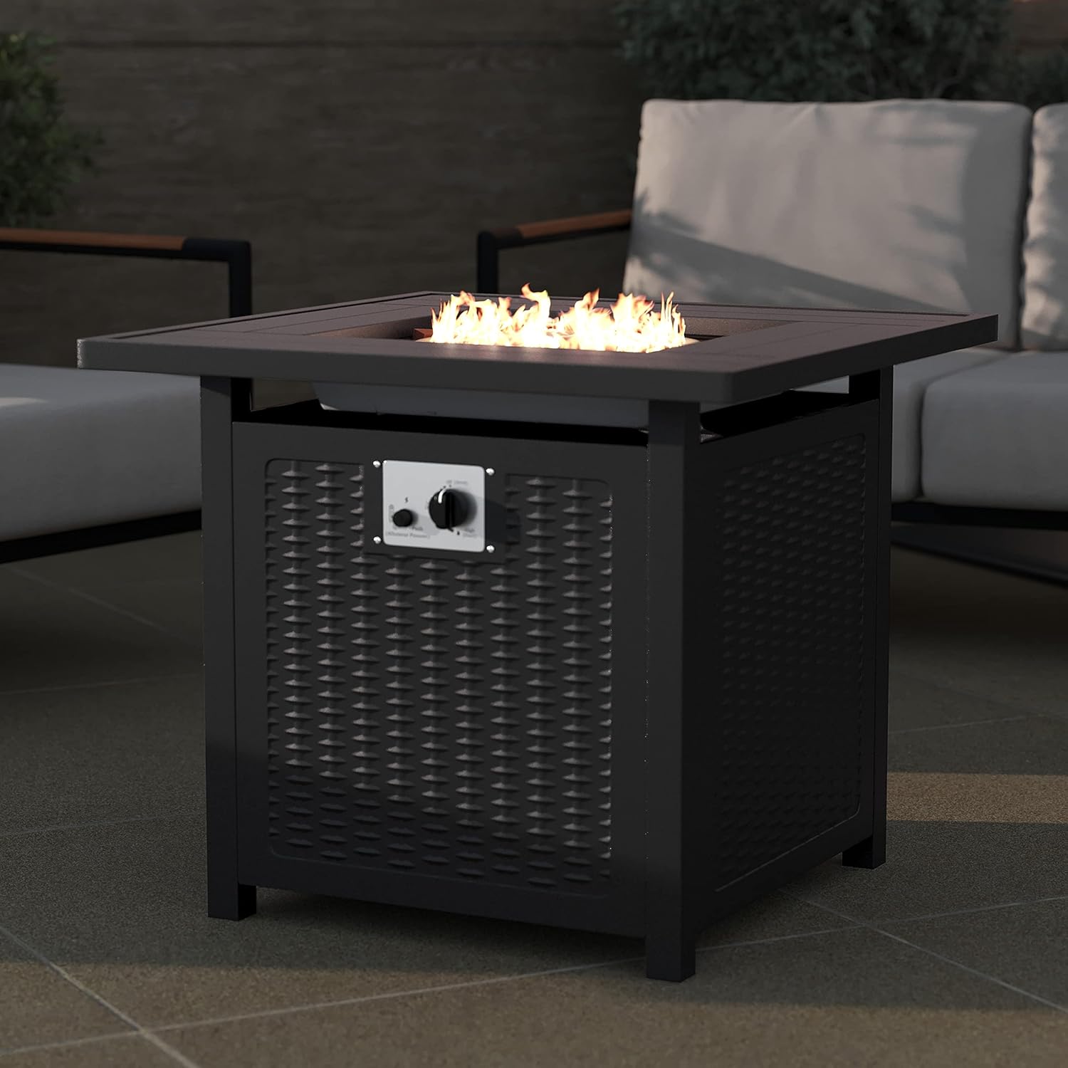 Taylor & Logan Marilyn 50,000 BTU Propane Gas Fire Pit Table with Stainless Steel Table Top, Lid, Lava Rocks, and Steel Wicker Detail Base, 28