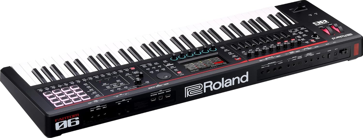 Roland Fantom-06 Synthesizer Keyboard Bundle with Double Braced X-Style Keyboard Stand, Sustain Pedal, Online Piano Lessons, Instructional DVD, and Austin Bazaar Polishing Cloth