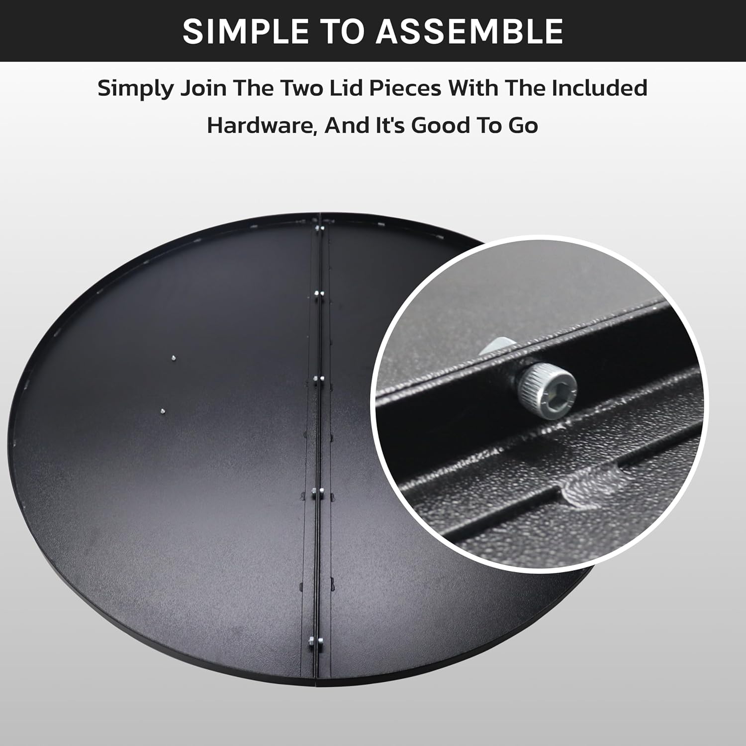 42” Fire Pit Cover Lid Round - Fit for 40” Round Fire Pit Lid for Outdoor Fireplace Cover Lid Steel fire pit metal cover W/ 2 Wooden Handles & Heat Resistant Snuffer Lid for Patio Fire Pit Ring