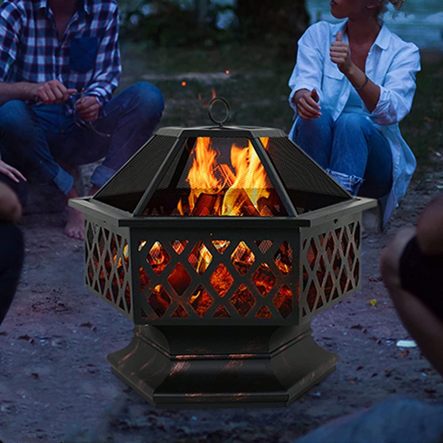 Fire Pit,Outdoor Wood Burning Fire Pits & Bowls,Patio Heater 360° Heating Basin,Bonfire Firepit Brazier