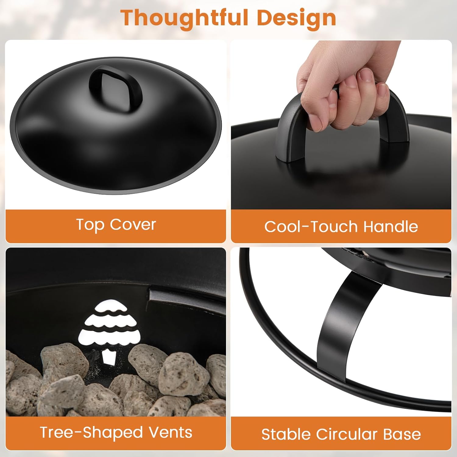 Giantex Portable Propane Fire Pit, 21 Inch Smokeless Fire Bowl with Cover, Natural Lava Rocks, Tank Holder, 58,000 BTU Round Outdoor Gas Firepit for Outside Camping, Patio, Yard