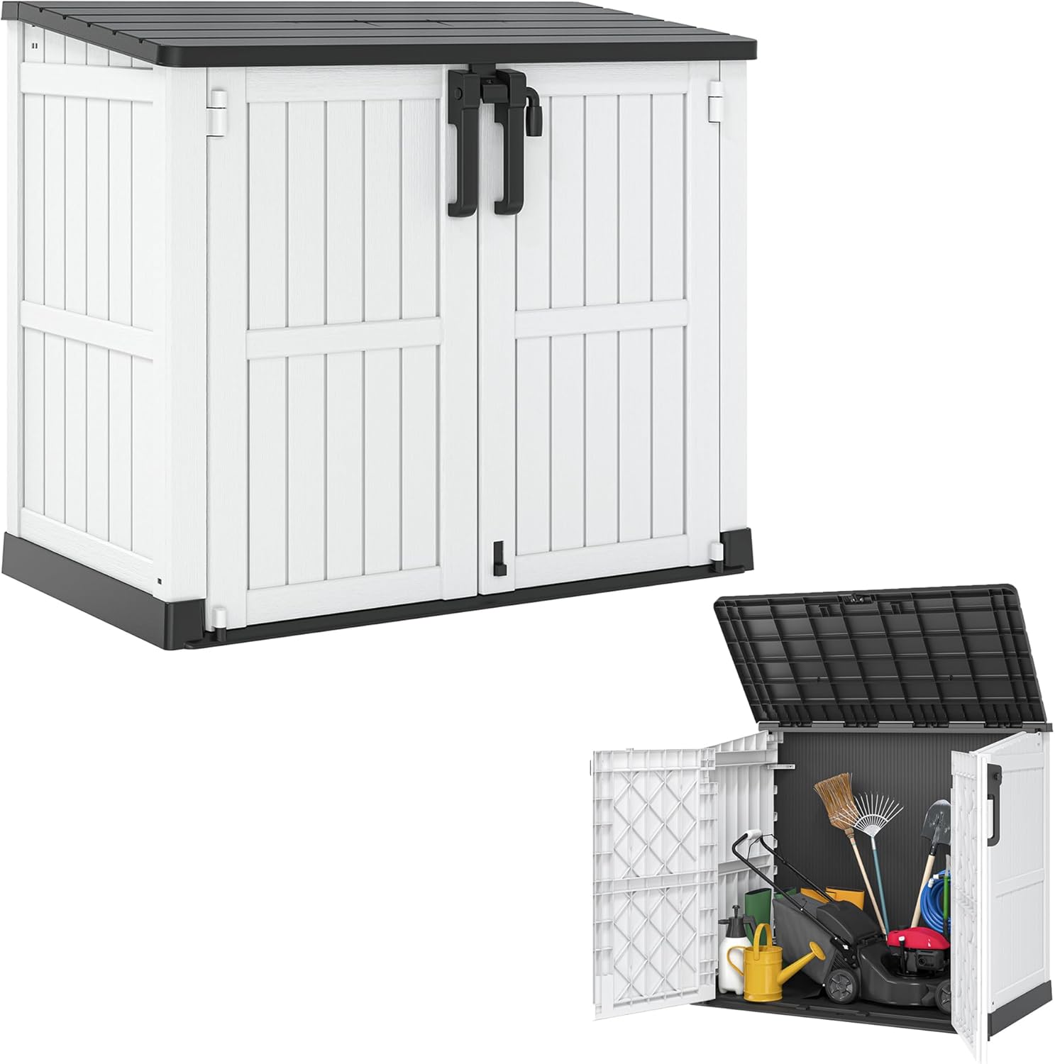 Horizontal Resin Storage Shed 36 Cu Ft with Lockable Doors, Portable Outdoor Storage Cabinet -Easy to Assemble,Sheds & Outdoor Storage, Waterproof Outdoor Storage Box for Backyards