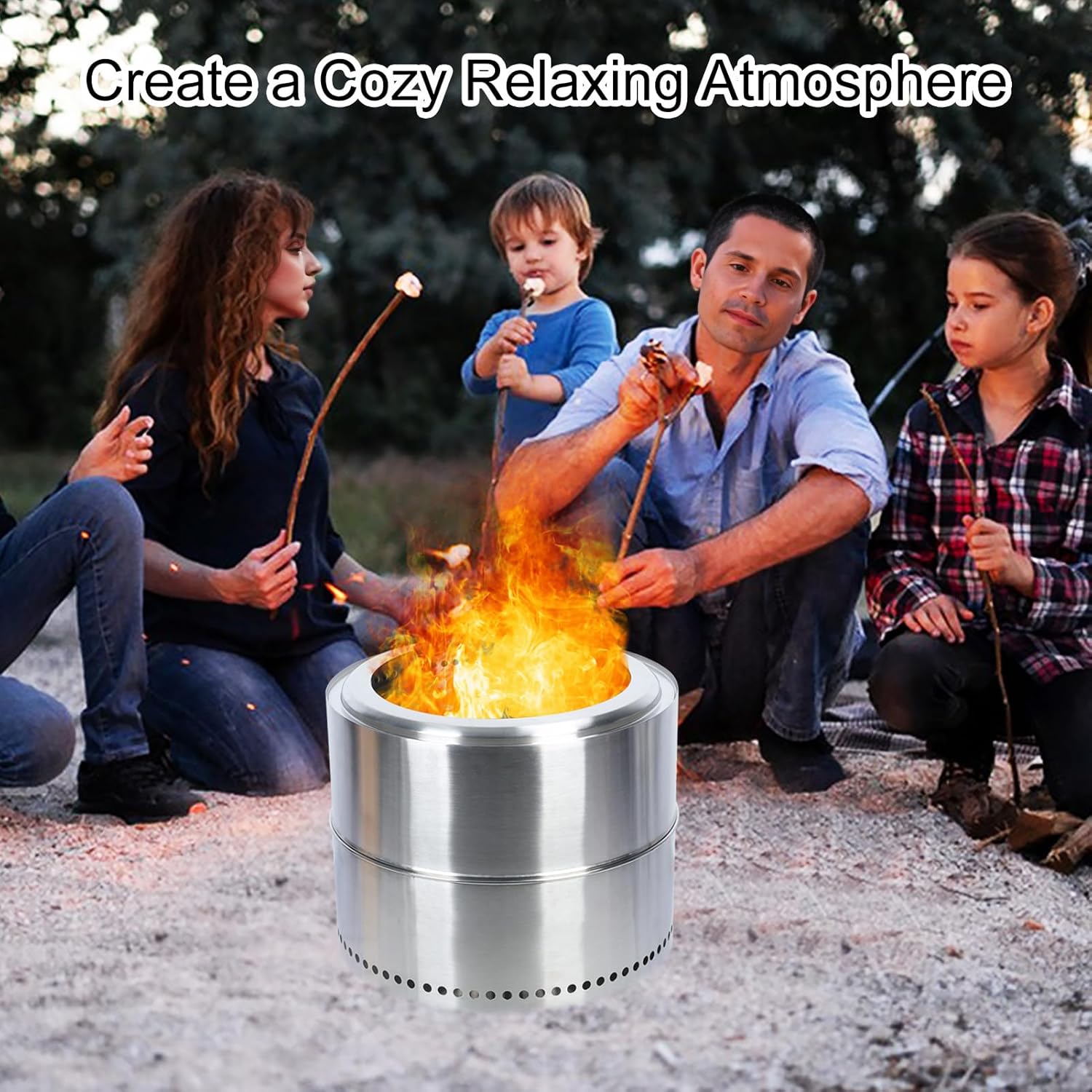 Smokeless Fire Pit, Stainless Steel Portable Outdoor Fireplace with Ash Tray, Wood Burning BBQ Firepit, Bonfire Fire Pit for Camping