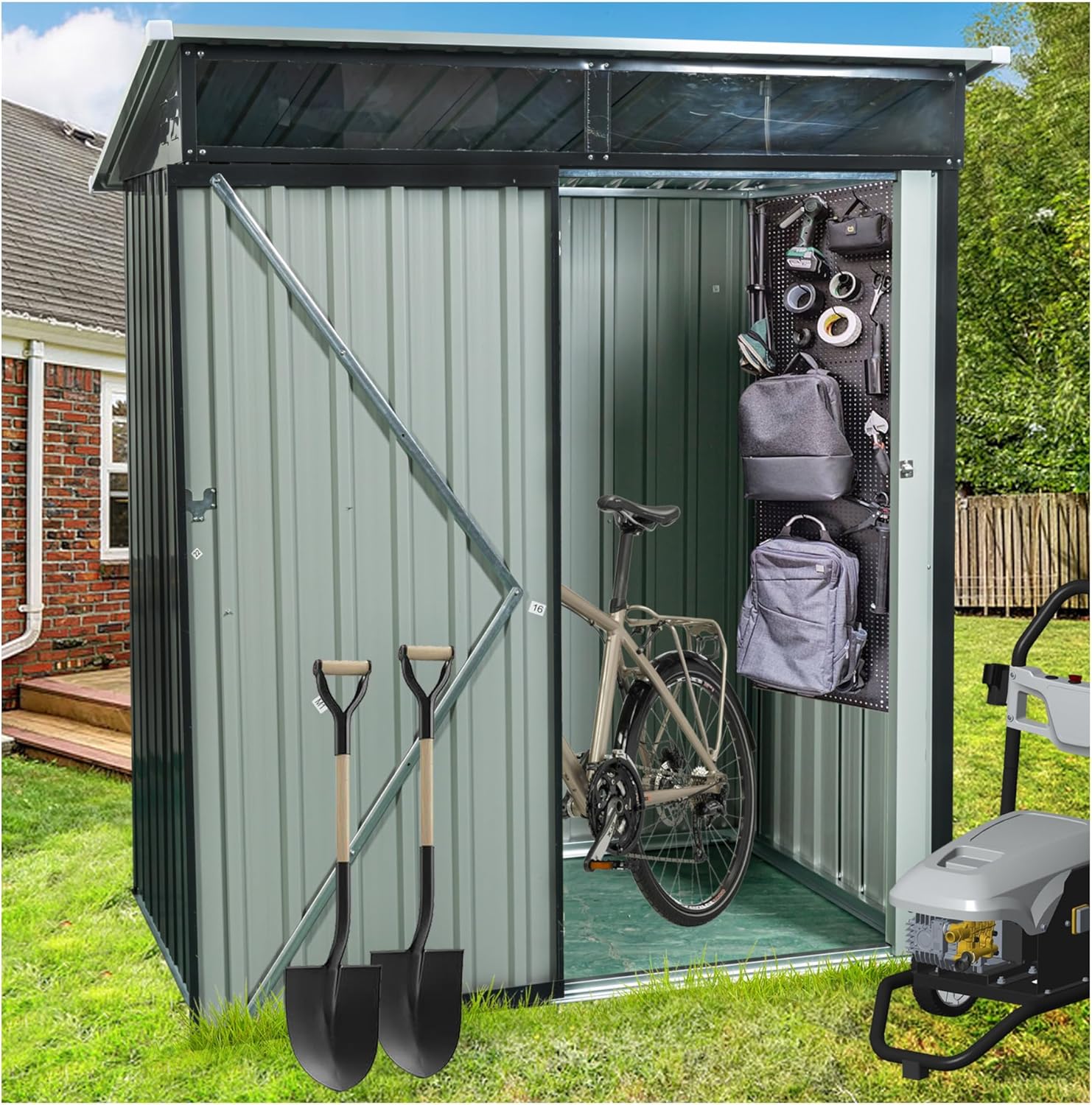 Metal Garden Shed with Secure Lock - 5x3ft Large Outdoor Storage Shed, Rust-Proof Steel Construction, Waterproof, UV-Protected, Sheds & Outdoor Storage for Lawn Tools, Bikes