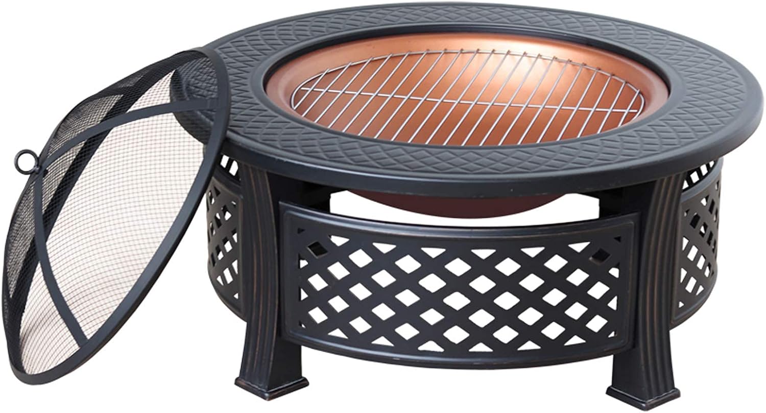 Outdoor Fire Pit with BBQ Grill Shelf, Metal Brazier Firepit Garden Patio Heater/BBQ/Ice Pit,Fire Bowl for Garden and Patio, Outdoor Garden Fire Pit with Waterproof Cover