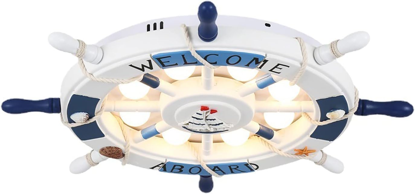 Blue Rudder Ceiling Light Modern Creative Pirate Ceiling Light Children's Room Rudder Sunshade Nautical Style 8 Bulb Embedded Ceiling Light Suitable for Children's Bedroom Boys Room Kindergarten