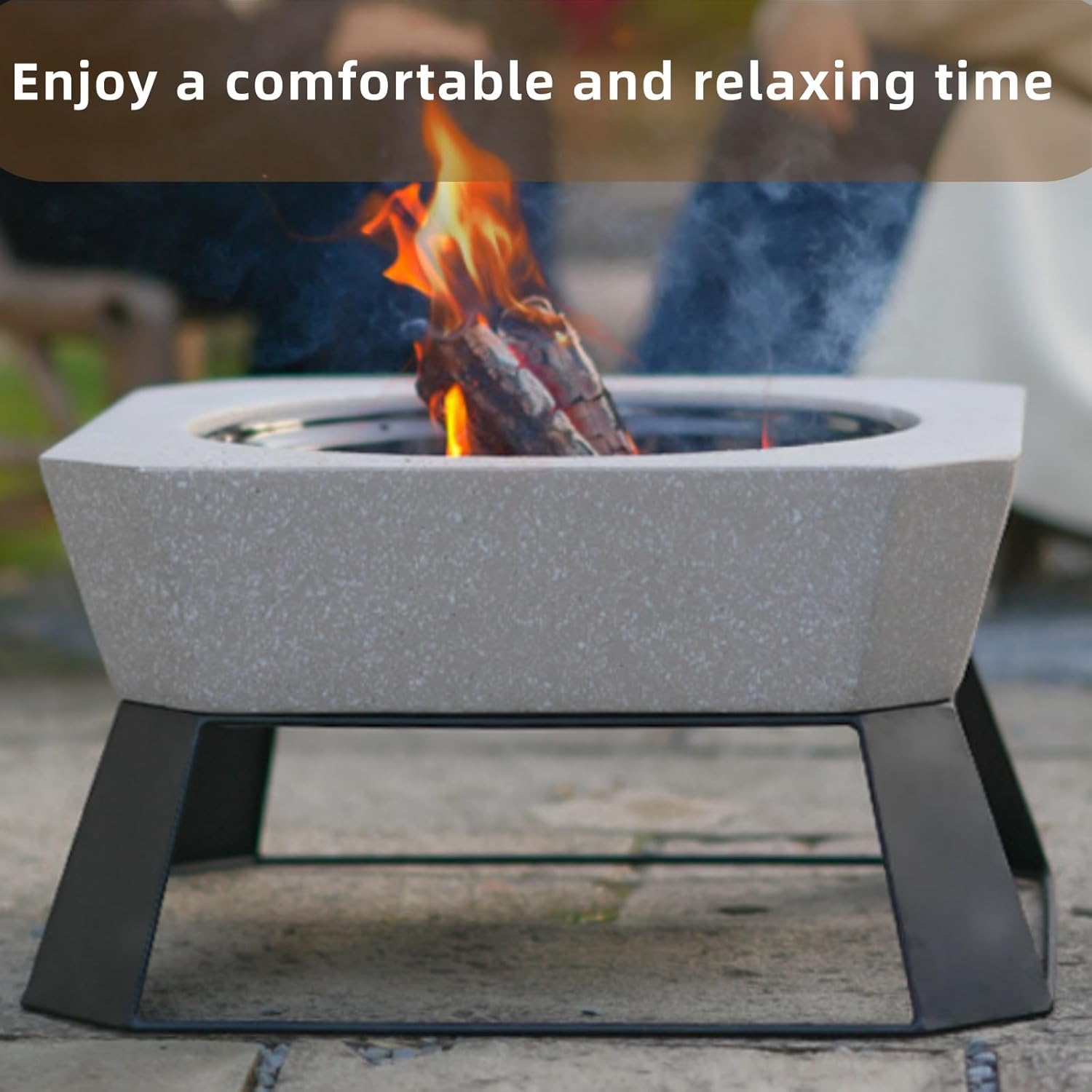 Fire Pits for Outside Wood Burning with Grill,Outdoor Round Firepit with Fire Poker,Spark Screen,2-in-1 Fire Pit for for Bonfire,Patio,Backyard,Garden,Picnic (Grey, 24.41 inch)