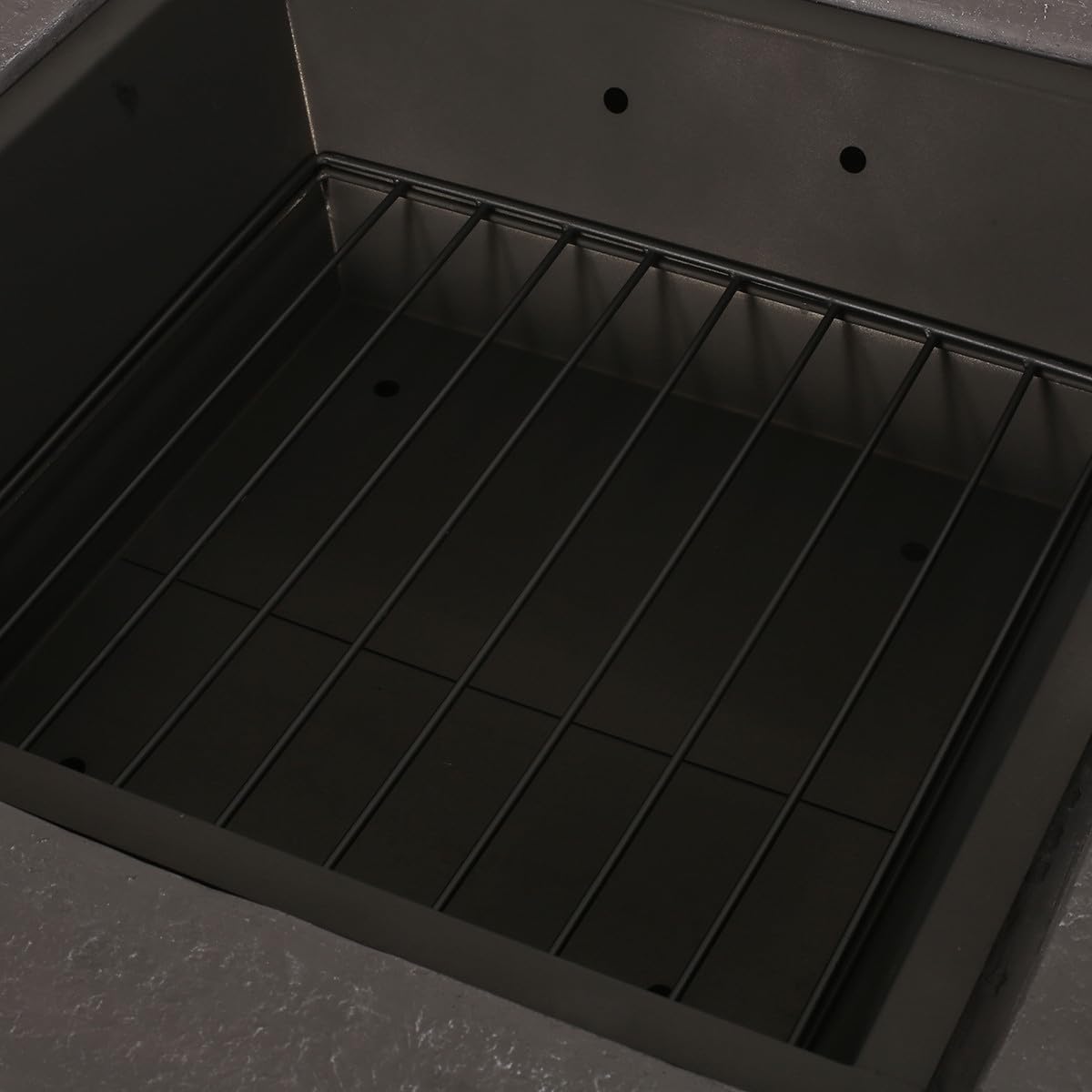 Outdoor Heaters for Patio – Smokeless Fire Pit Table Square Faux Stone-Look Base Steel Fire Bowl Mesh Spark Screen Lid & Poker Wood-Burning Outdoor Fireplace for Backyard