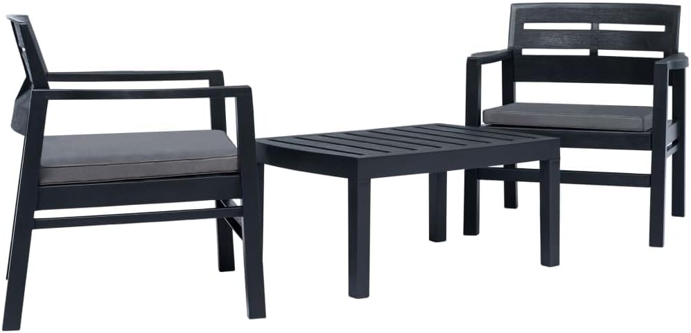 3 Piece Patio Lounge Set Plastic Anthracite Garden Furniture