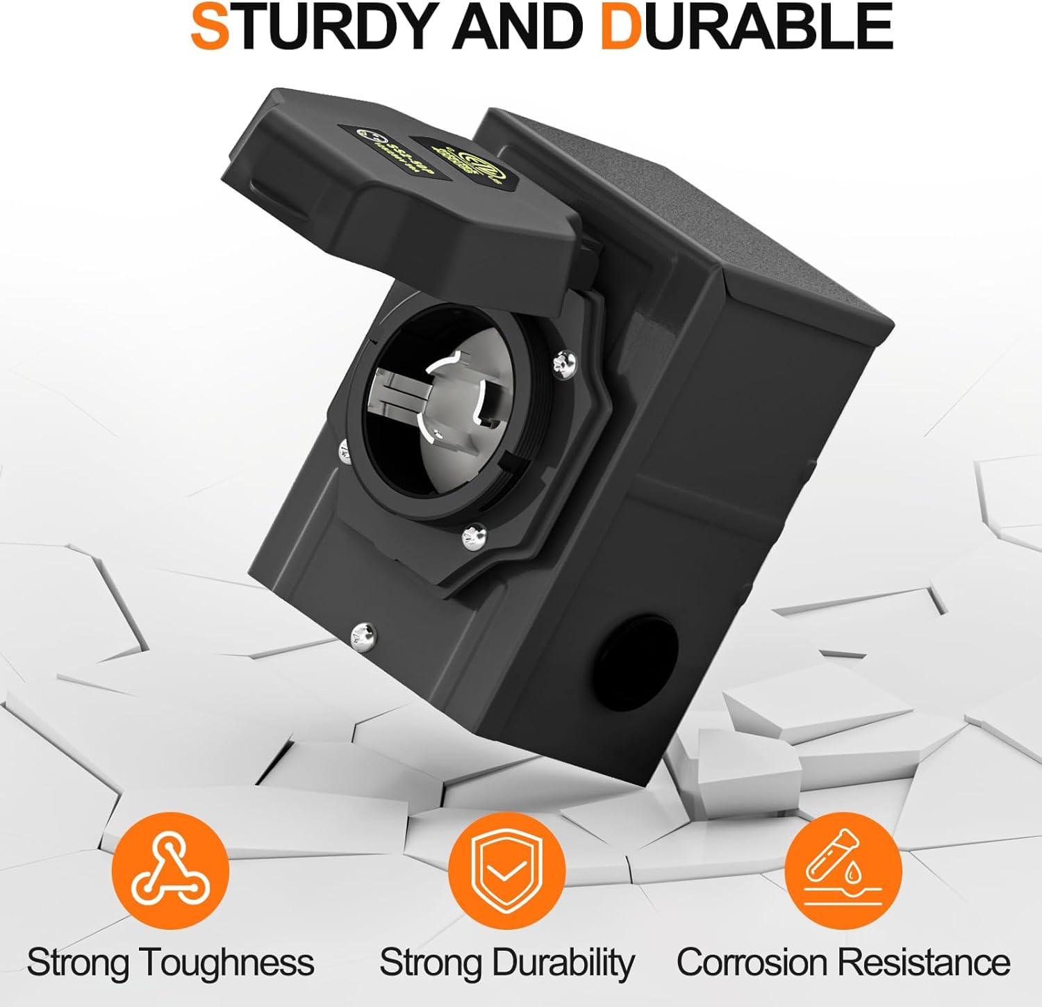 50 Amp Generator Extension Cord 25 Ft- Rated for 250V /12500W+50 Amp Generator Inlet Box with Green Safety Light