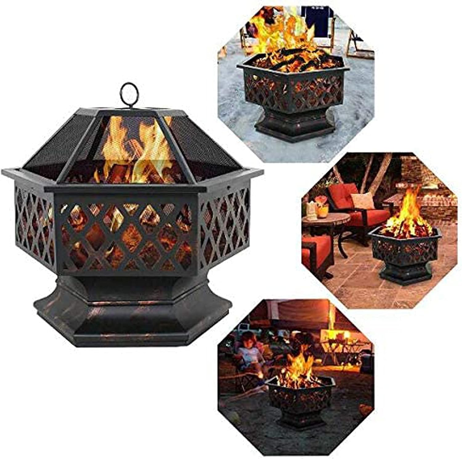 Outdoor Fire Pit Wood Burning Fireplace Patio Backyard Heater Steel Firepit Bowl Heavy Steel 24