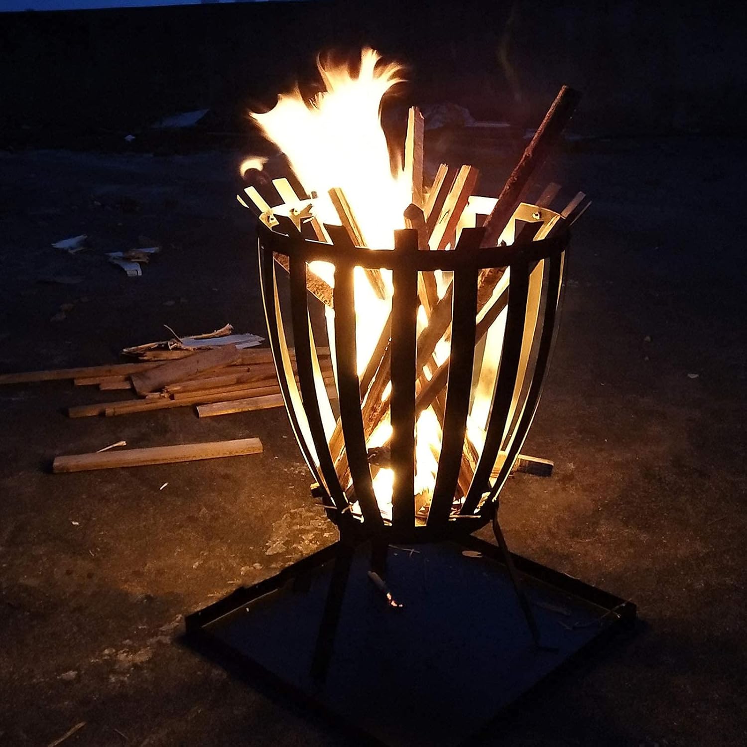 Small Firepit, Fire Pit Fire Basket, Fire Steel Brazier Outdoor Garden Patio Barbecue Heater Fire Burning Log Wood Burner Basket BBQ Grill Ash Tray Round