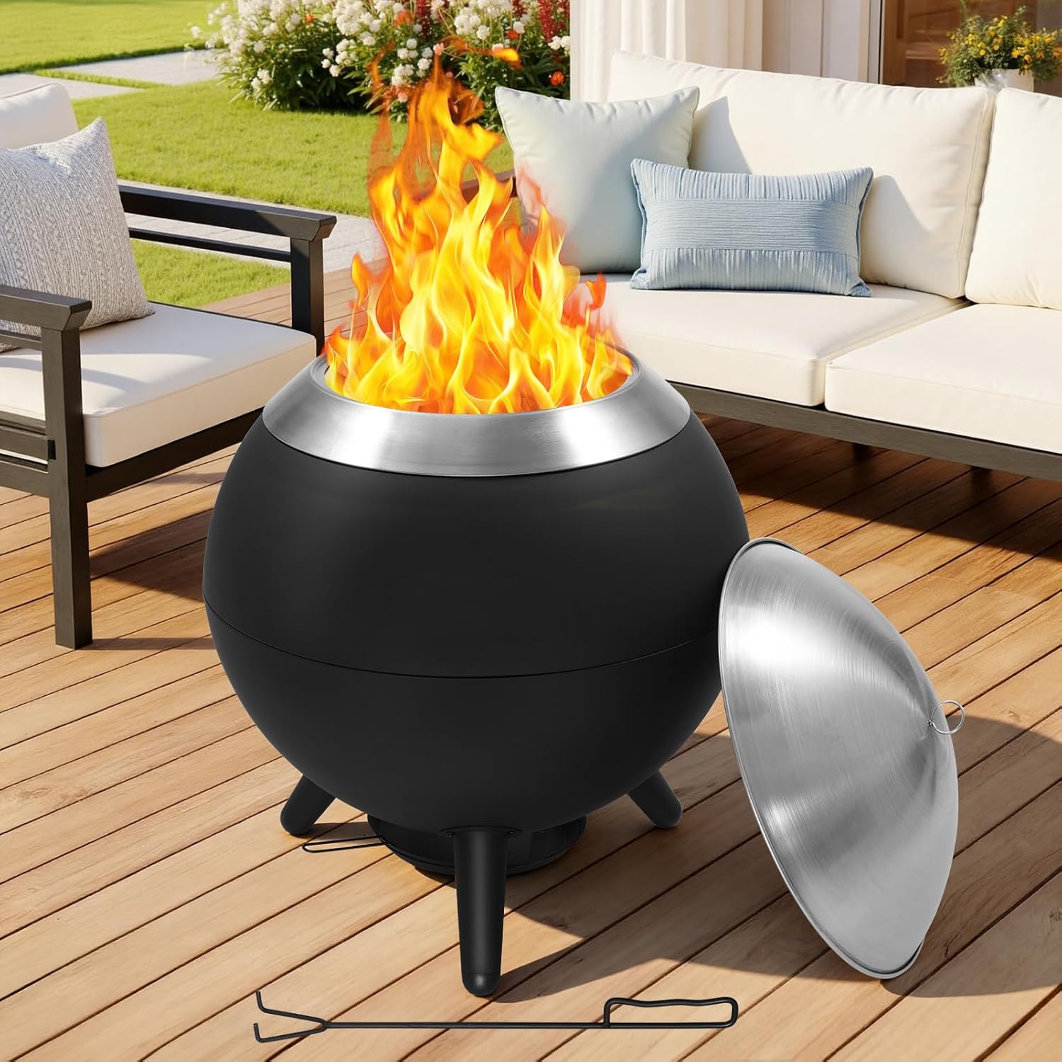 26 Inch Smokeless Firepit, Outdoor Smokeless Fire Pit with Grill, Waterproof Lid and Bag, 2 in 1 Fire Pits for Outside Wood Burning, Stainless Steel Potable Fire Pit for Bonfire, Camping, Picnic