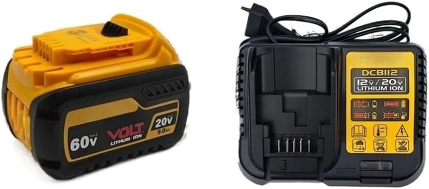 DCB609 20V 60V MAX 9Ah Battery Compatible with Cordless Power Tools - Used for Replacing Parts of Courtyard, Garden and Outdoor Tools(9.0AH x1 Charger x1)