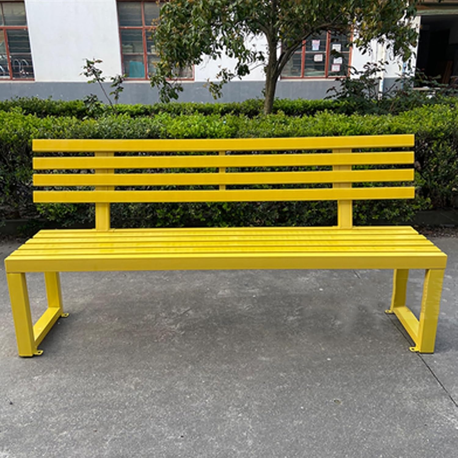 Yellow Outdoor Garden Bench, Weatherproof Wooden Iron Metal Seating for 2-3 People, Perfect Patio Furniture for Backyard, Lawn, Park - 120cm/27.3in