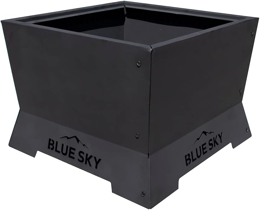 Blue Sky Outdoor Living Square Steel Peak Smokeless Patio Fire Pit, Removable Ash Catch, Black