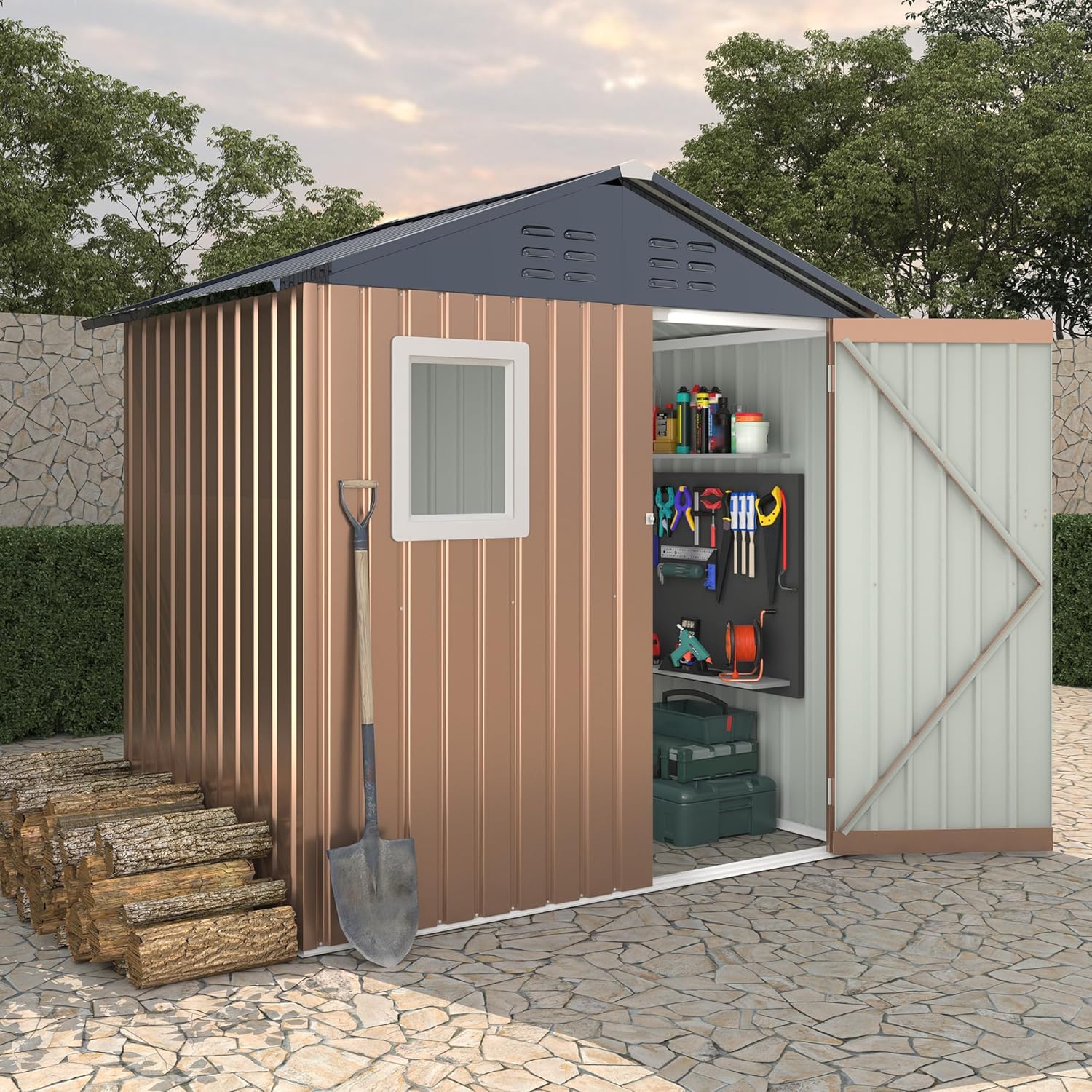 6x4 FT Metal Storage Sheds Outdoor with Window, Metal Yard Sheds Garden Shed Kit, MetalTool Shed with Lockable Door, UtilitySheds Buildings with Air Vent