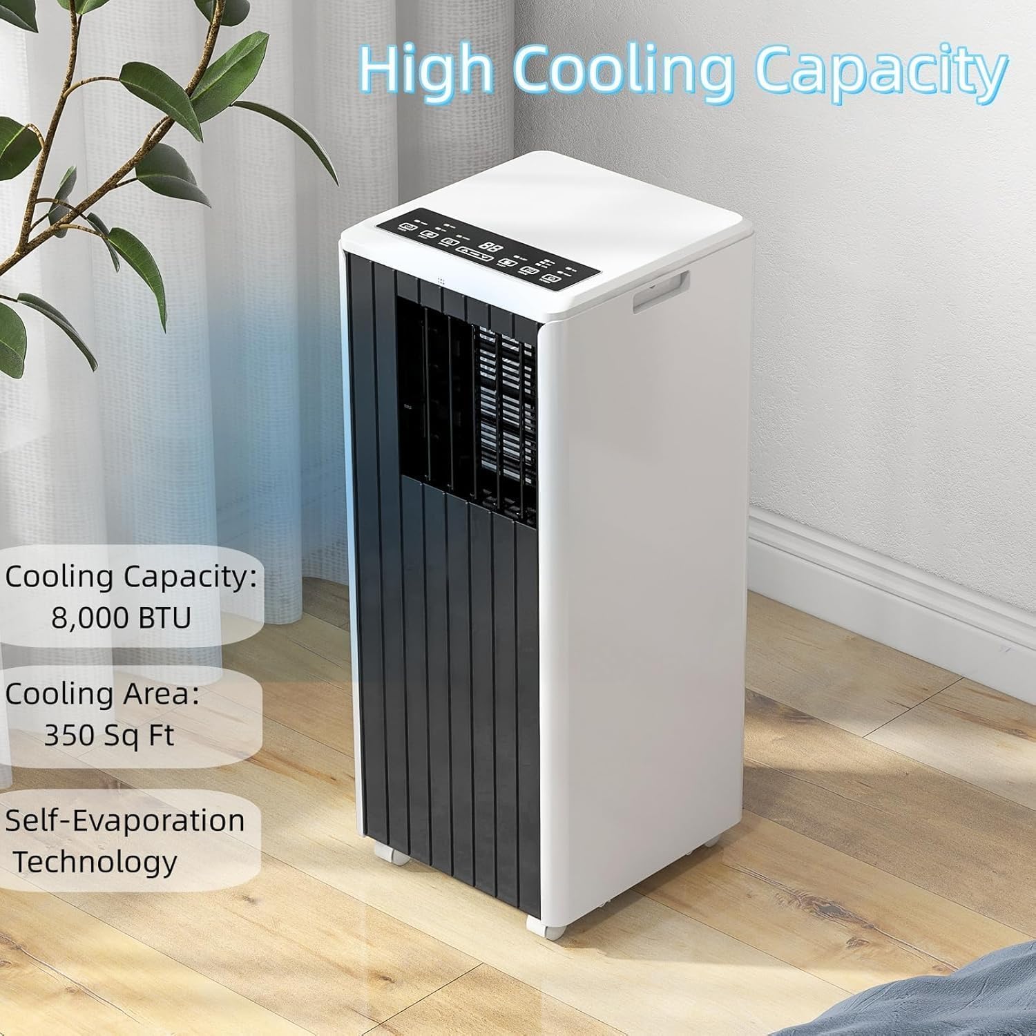 8000 BTU Portable Air Conditioner for 250-350 Sq Ft 3-In-1 AC Unit with Cooling/Dehumidifier/Fan Modes, Remote, 24H Timer & Installation Kit for Home/Office/Dorm