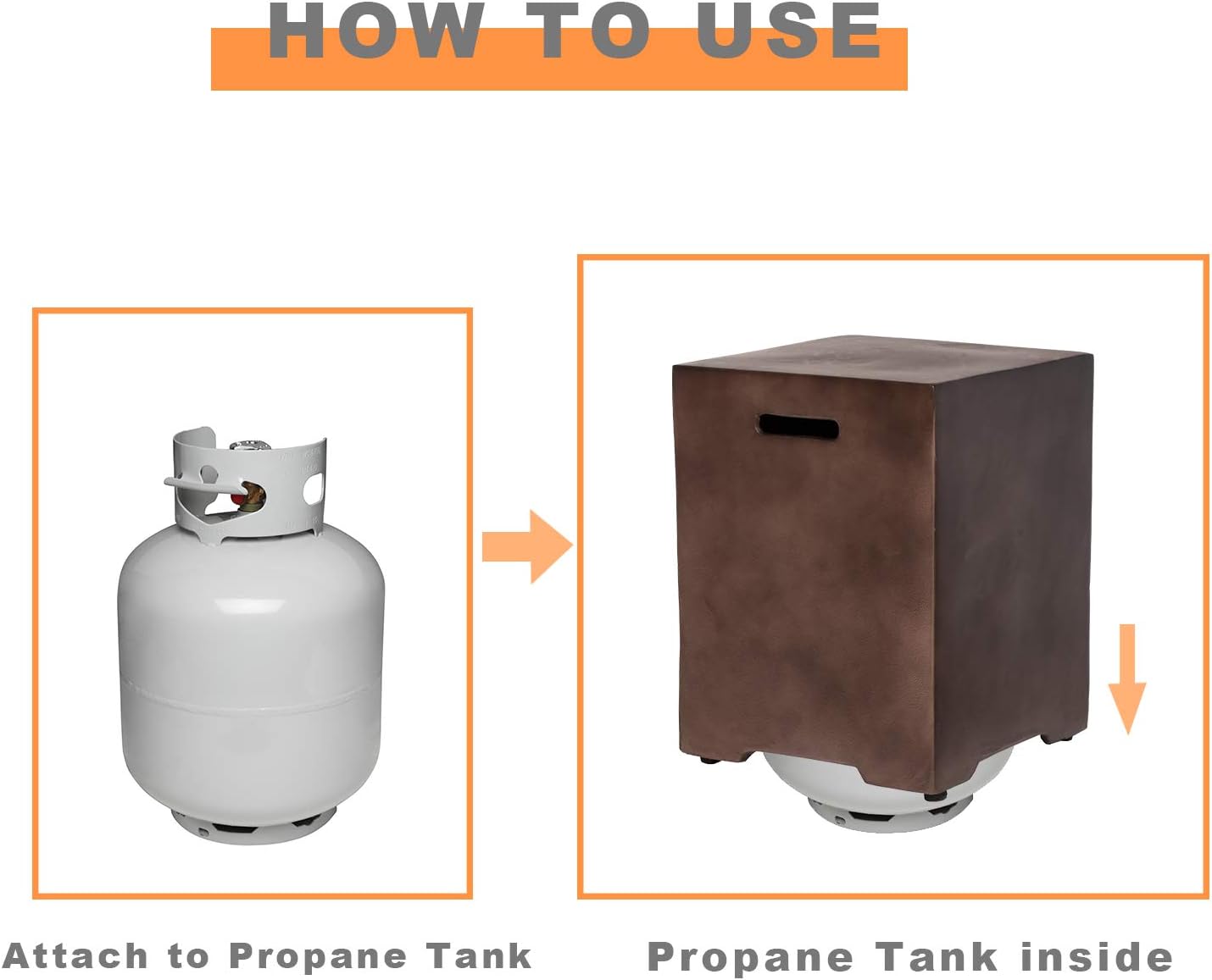 COSIEST 2-Piece Outdoor Propane Firepit Table Set w Tank Table, 42 inch Dark Fire Table Certified, 50,000 BTU w Bronze Round Base,Wind Guard and 16 inches Tank Side Table 20lb for Garden,Pool