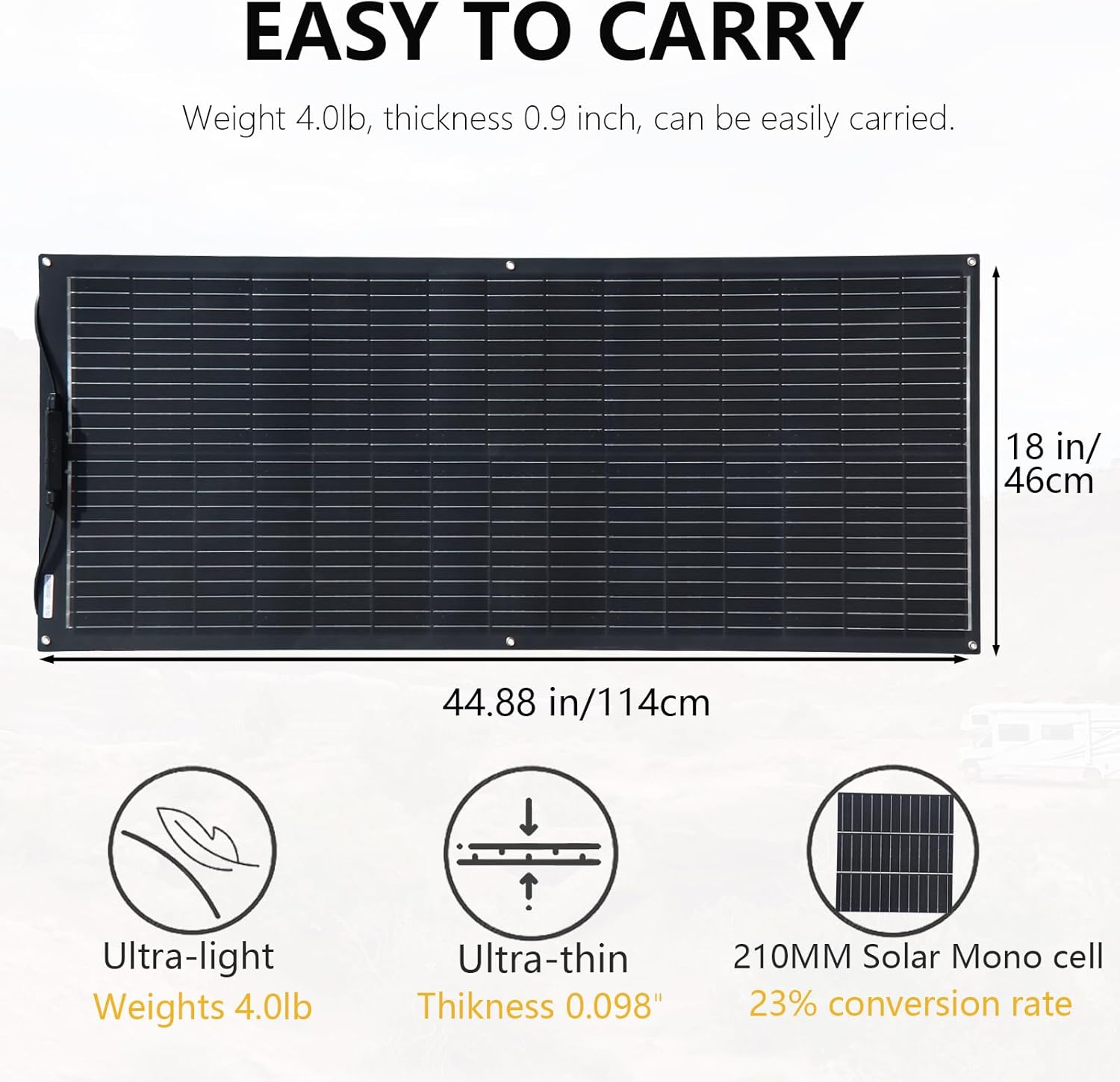 Flexible Solar Panel 100W 12V Monocrystalline Solar Module Fiberglass Lightweight Bendable Charge for RV Trailer Boat Cabin Van Car Uneven Surfaces (100W Solar Panel Black)