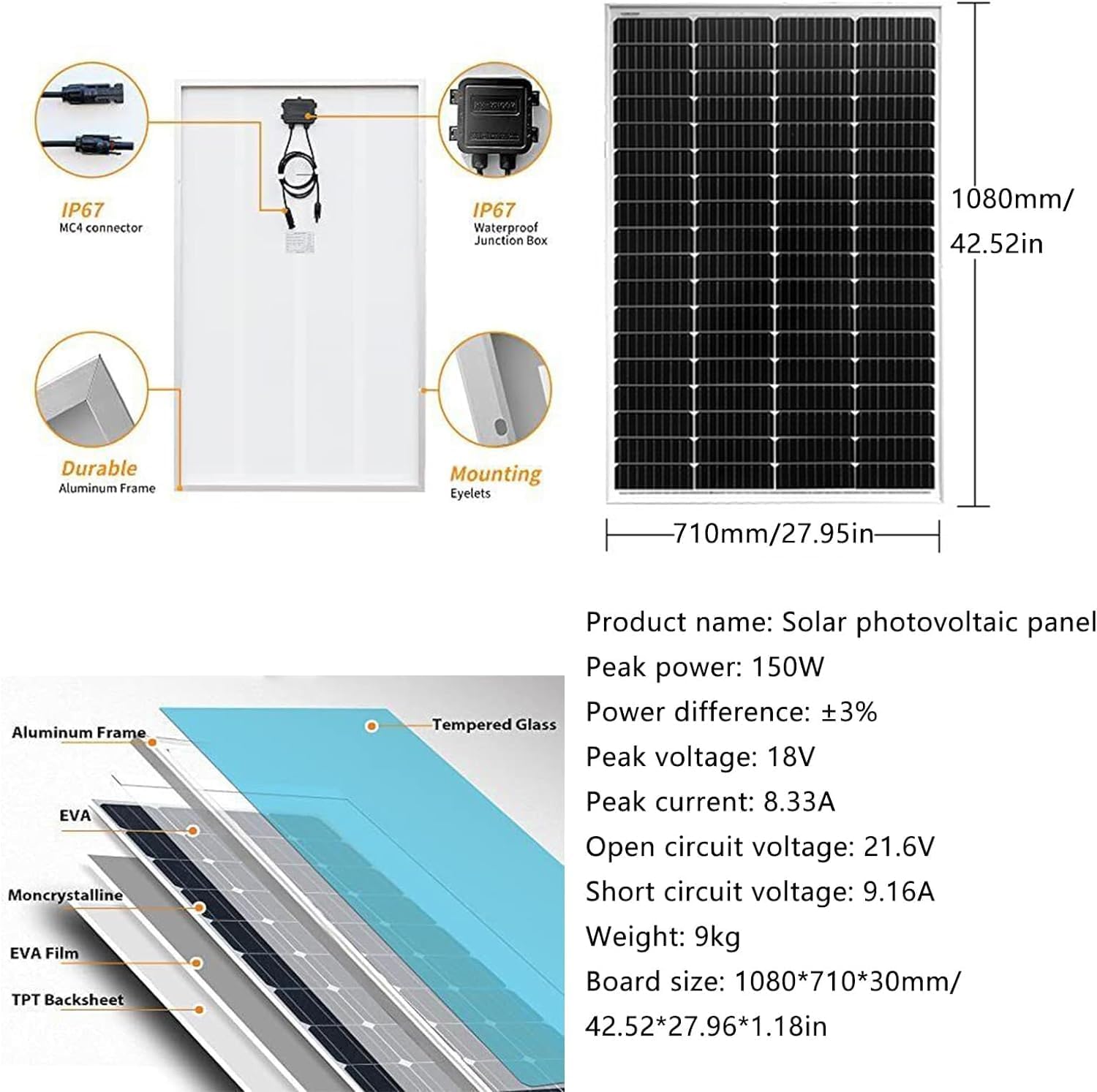 CHRISK 9000W Horizontal Axis Wind Turbine Generator Kit Wind Turbine + Wind and Solar Hybrid Controller + 2000W Inverter + 150W *2 Solar Panel Household Marine Street Light