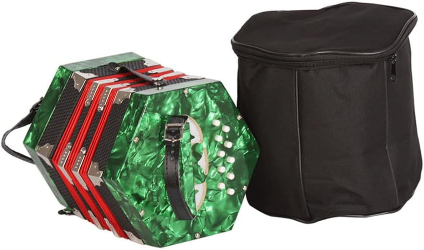 Concertina Accordion Acordeon Acordion Accordion Instrument Anglo-style concertina 20-Button 40-Reed Anglo Style with Carrying Bag Red Pine (Green)